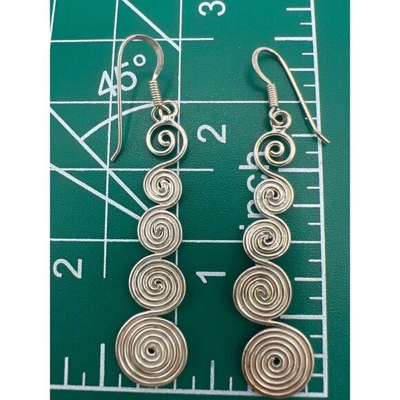 Sterling Silver Earrings 2.5" Spiral Dangle Celtic Swirl Galaxy Artisan Made - Picture 4 of 6